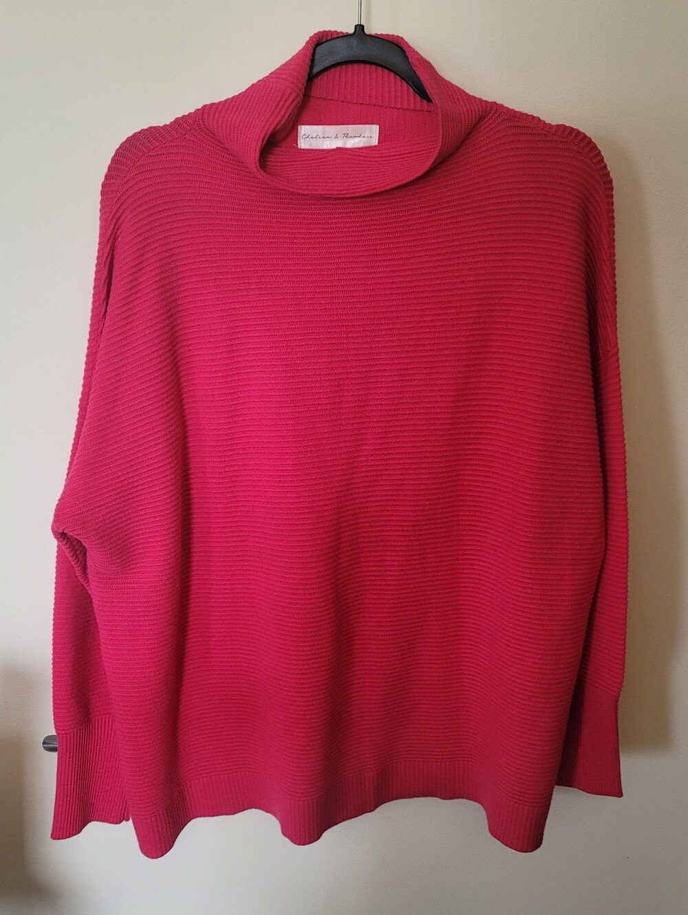 Chelsea & Theodore Hot Pink Ribbed Cowl Neck Sweater